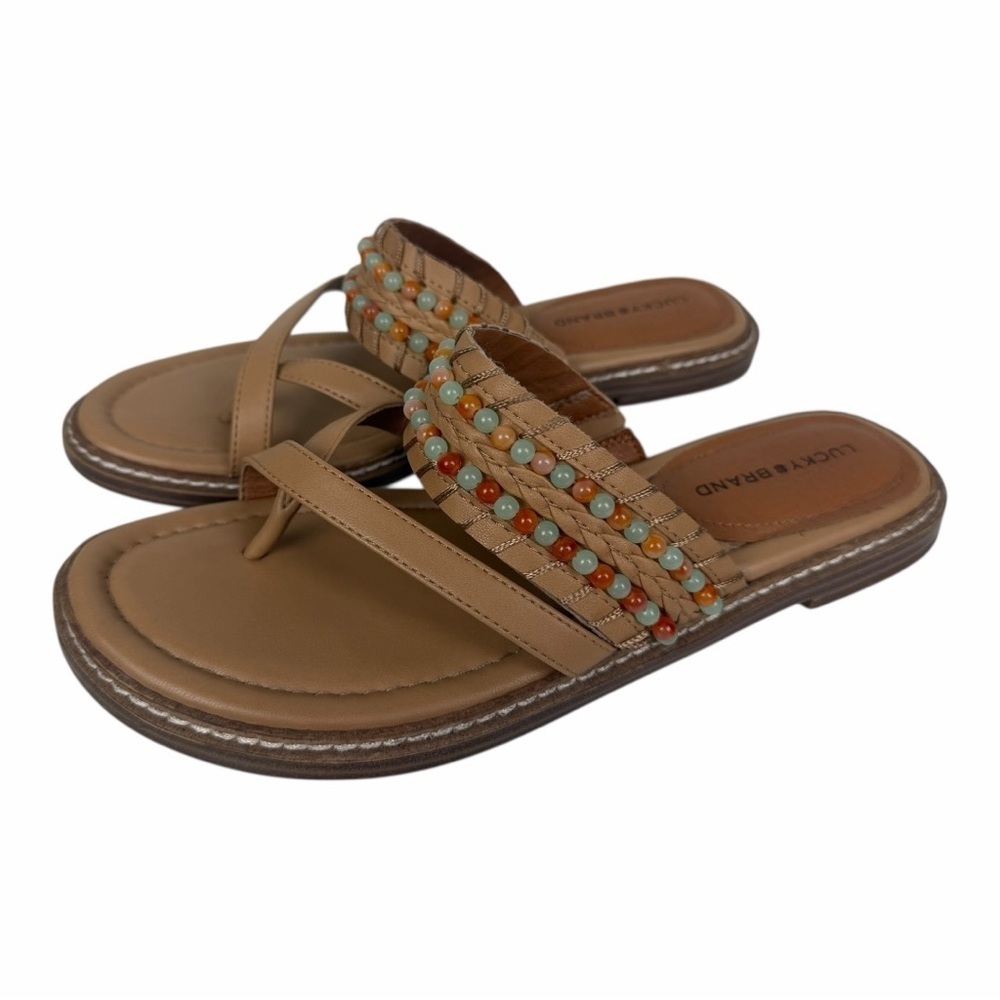 Lucky Brand Women's Kaykey Beaded Slide Sandal Medium Light Beige Size 7.5M - Picture 2 of 7